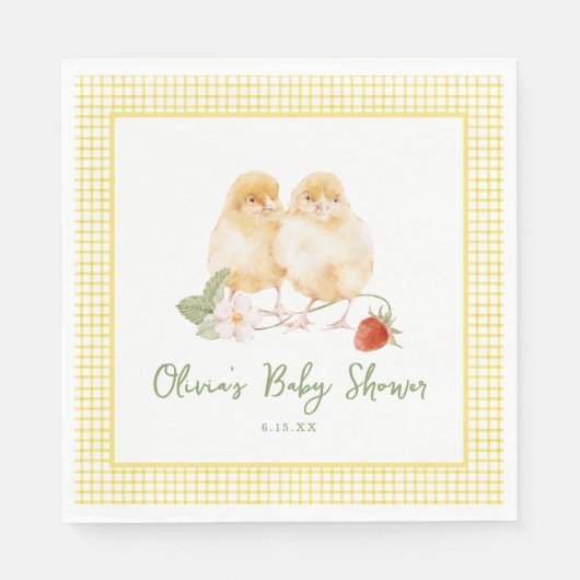 Sweet Watercolor Strawberry Chicks Baby Shower Servet (Voorkant)
