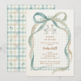 Sweet Watercolor Twins Geese Gingham Shower LPM26 Kaart