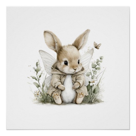 Sweet watercolour fairy bunny illustration perfect poster (Voorkant)