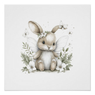 Sweet watercolour fairy bunny illustration perfect poster