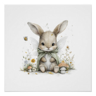 Sweet watercolour fairy bunny illustration perfect poster