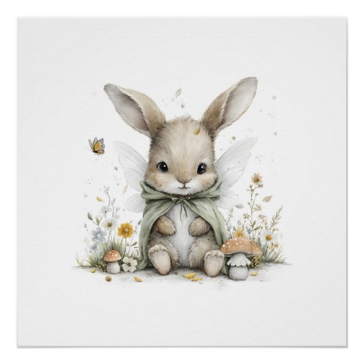 Sweet watercolour fairy bunny illustration perfect poster (Voorkant)