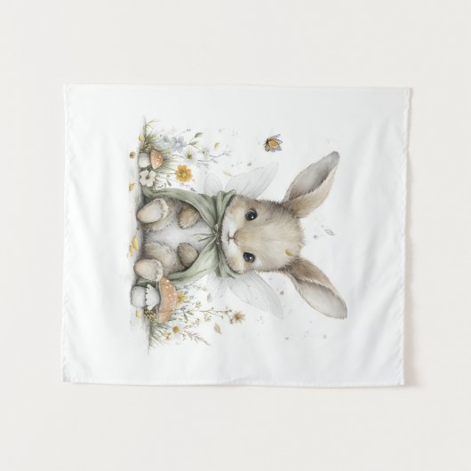 Sweet watercolour fairy bunny illustration wandkleed (Voorkant (horizontaal))