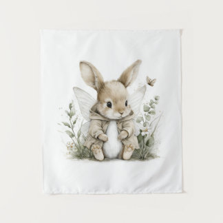 Sweet watercolour fairy bunny illustration wandkleed