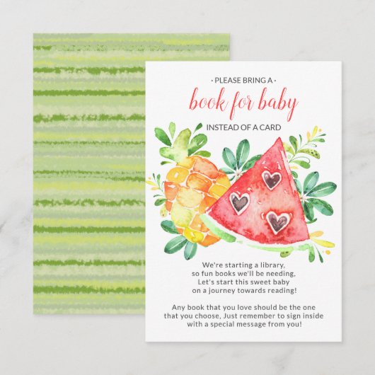 Sweet Watermelon Baby shower Boek voor Baby Kaart (Voorkant / Achterkant)