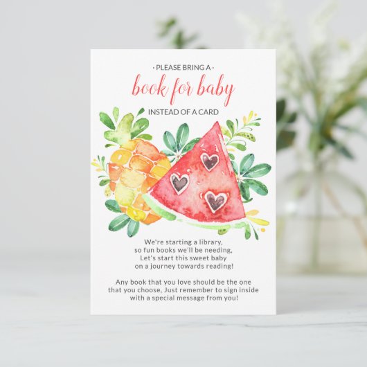 Sweet Watermelon Baby shower Boek voor Baby Kaart (Staand voorkant)