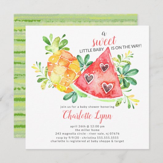 Sweet Watermelon Baby shower Invitation Kaart (Voorkant / Achterkant)