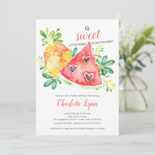 Sweet Watermelon Baby shower Invitation Kaart (Staand voorkant)