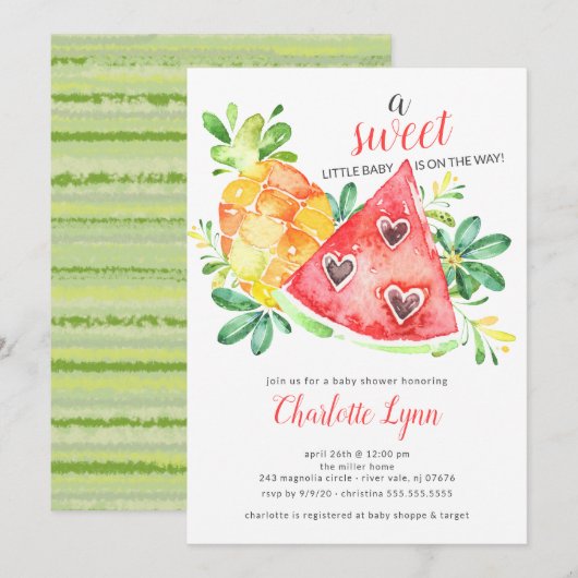 Sweet Watermelon Baby shower Invitation Kaart (Voorkant / Achterkant)