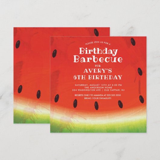 Sweet Watermelon Birthday Uitnodiging (Voorkant / Achterkant)