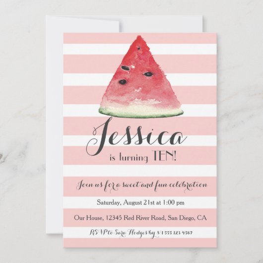 Sweet Watermelon Birthday Uitnodiging voor meisjes (Voorkant)