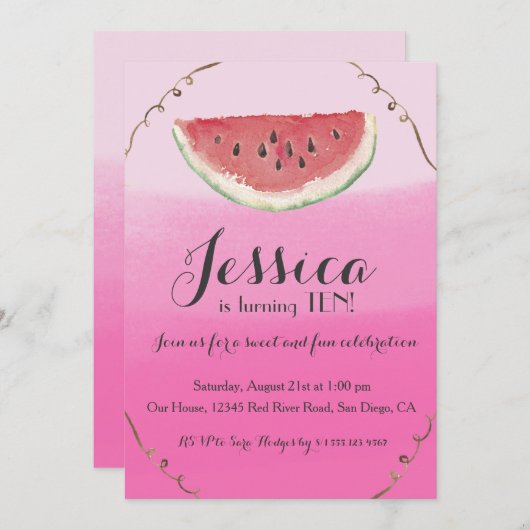 Sweet Watermelon Birthday Uitnodiging voor meisjes (Voorkant / Achterkant)