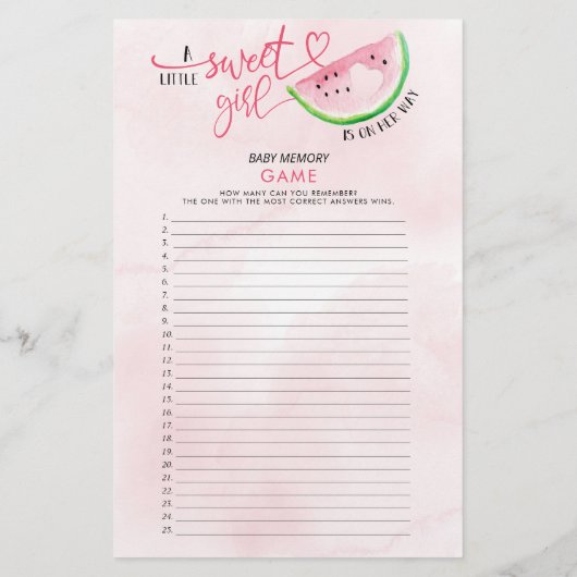 Sweet Watermelon dubbelzijdig Baby shower spelletj (Achterkant)