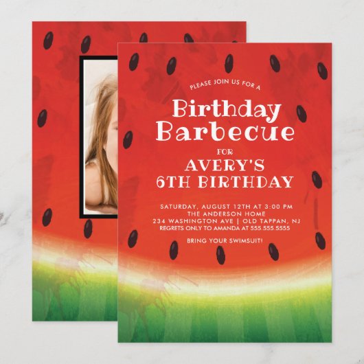 Sweet Watermelon FOTO Verjaardag Uitnodiging (Voorkant / Achterkant)