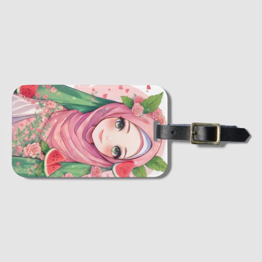 Sweet Watermelon Girl – Cute Anime iPhone 15 Case Bagagelabel (Voorkant (horizontaal))