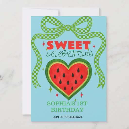 Sweet Watermelon Ribbon Summer Invitation Kaart (Voorkant)