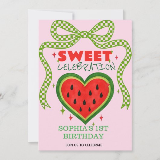 Sweet Watermelon Ribbon Summer Invitation Kaart (Voorkant)