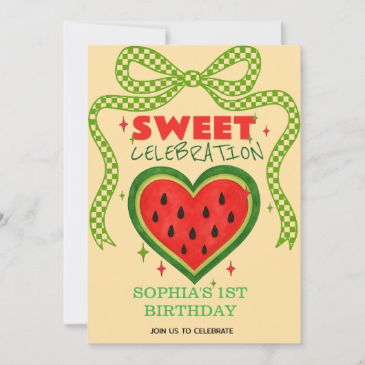 Sweet Watermelon Ribbon Summer Invitation Kaart (Voorkant)