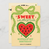 Sweet Watermelon Ribbon Summer Invitation Kaart (Voorkant / Achterkant)