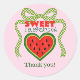 Sweet Watermelon Ribbon Summer Invitation Ronde Sticker