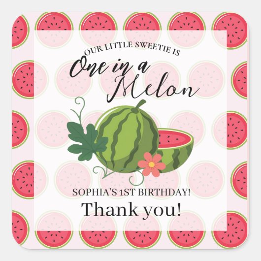 Sweet Watermelon Ribbon Summer Invitation Vierkante Sticker (Voorkant)