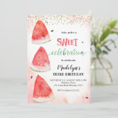 Sweet Watermelon Summer Birthday Invitation Kaart (Staand voorkant)