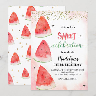 Sweet Watermelon Summer Birthday Invitation Kaart