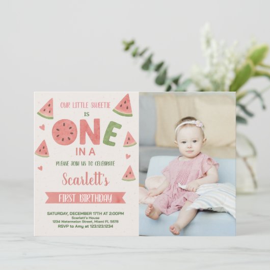 Sweet Watermelon verjaardagsuitnodiging voor kinde Kaart (Staand voorkant)