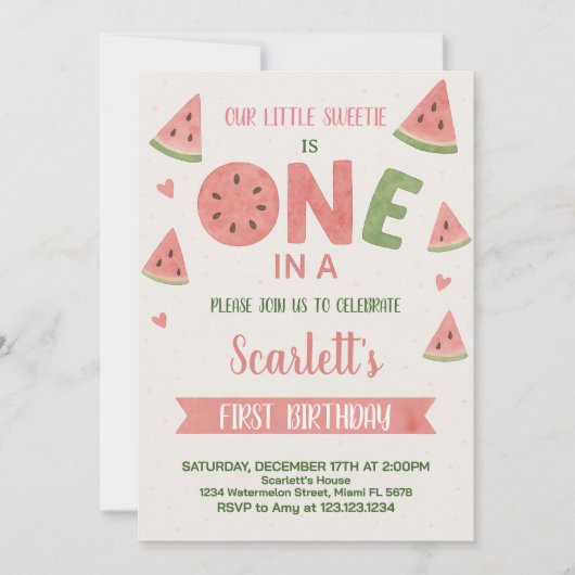 Sweet Watermelon verjaardagsuitnodiging voor kinde Kaart (Voorkant)