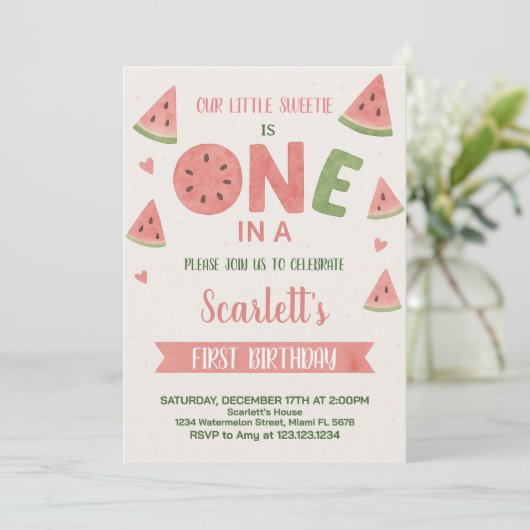 Sweet Watermelon verjaardagsuitnodiging voor kinde Kaart (Staand voorkant)