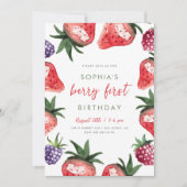 Sweet Waterverf aardbeien Berry First Birthday Kaart (Voorkant)