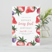 Sweet Waterverf aardbeien Berry First Birthday Kaart (Staand voorkant)