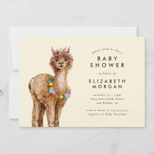 Sweet Waterverf Alpaca Baby shower Kaart (Voorkant)