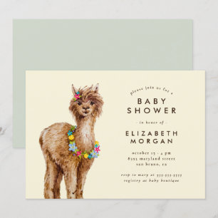 Sweet Waterverf Alpaca Baby shower Kaart