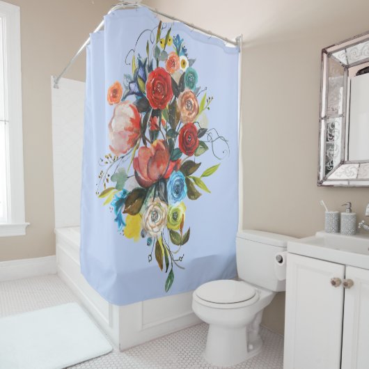 Sweet Waterverf Bouquet Periwinkle Douchegordijn (In situ)