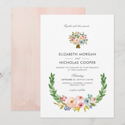 Sweet Waterverf Bouquet | Uitnodiging (Voorkant / Achterkant)