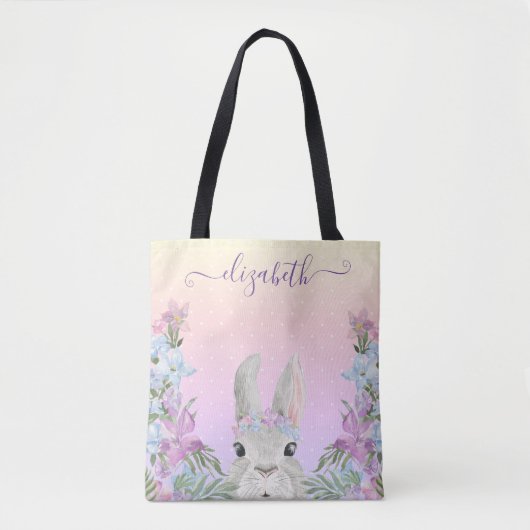 Sweet Waterverf Bunny Hiding in tuinen - 2 Sided Tote Bag (Voorkant)
