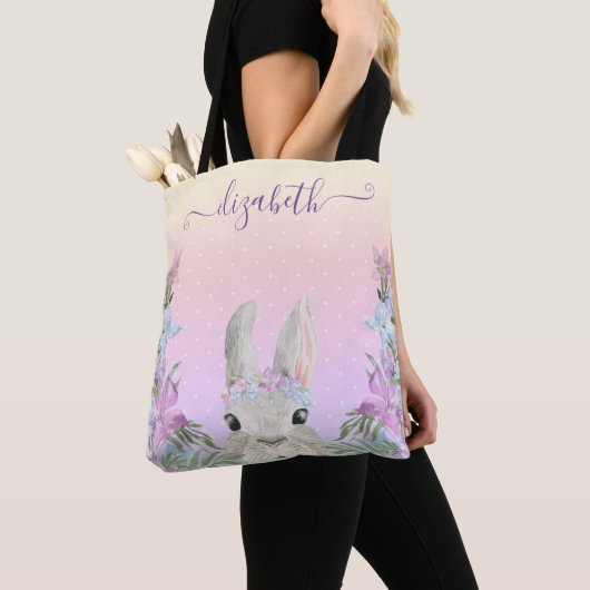 Sweet Waterverf Bunny Hiding in tuinen - 2 Sided Tote Bag (Dichtbij)