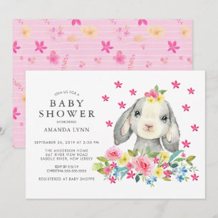 Sweet Waterverf Floral Bunny Baby Girl Shower Kaart