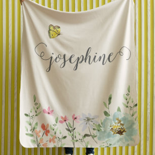 Sweet Waterverf Floral Butterfly Girl Custom Fleece Deken