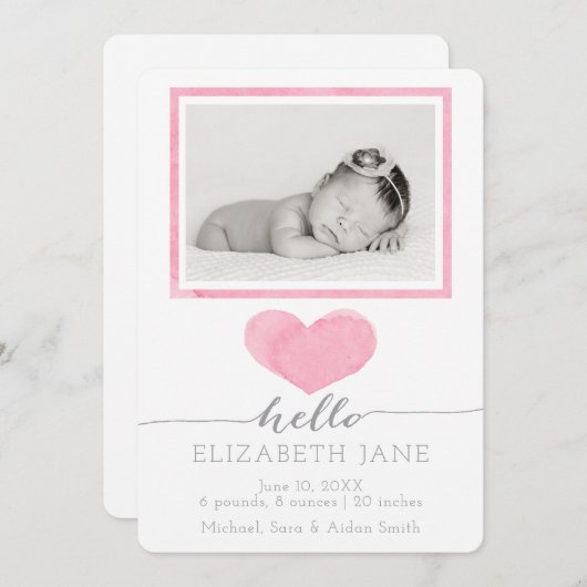 Sweet Waterverf Geboorteaankondiging Aankondiging (Voorkant / Achterkant)