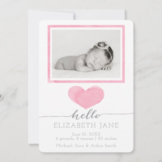 Sweet Waterverf Geboorteaankondiging Aankondiging (Voorkant)