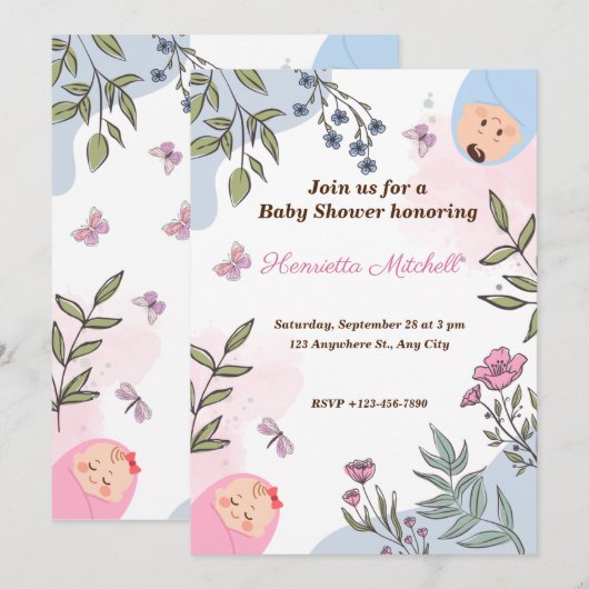 Sweet Waterverf gender onthult uitnodigingen (Voorkant / Achterkant)