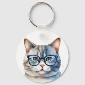 Sweet Waterverf Grey Cat gepersonaliseerd Sleutelhanger (Voorkant)