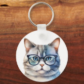 Sweet Waterverf Grey Cat gepersonaliseerd Sleutelhanger (Voorkant)