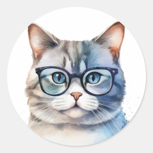 Sweet Waterverf Grey Cat Ronde Sticker (Voorkant)