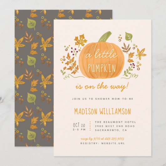 Sweet Waterverf Herfst Little Pumpkin Baby shower Kaart (Voorkant / Achterkant)