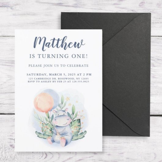 Sweet Waterverf Hippo Birthday Party Kaart