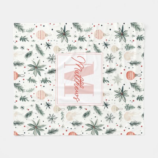 Sweet Waterverf Kerstgroen Monogrammed Fleece Deken (Voorkant (Horizontaal))