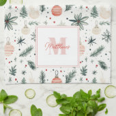 Sweet Waterverf Kerstgroen Monogrammed Theedoek (Gevouwen)